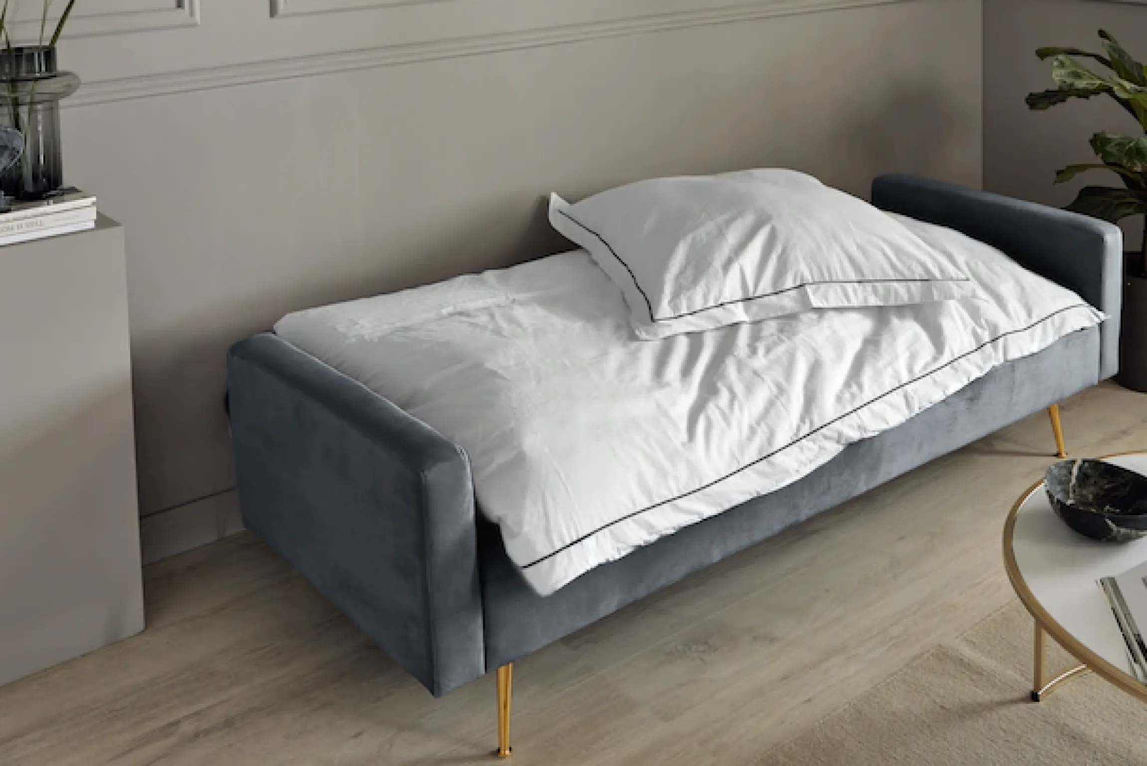 Jahnke Schlafsofa »CHILLAX POSH« mit Schlaffunktion, edler Samtstoff & Füße im Gold-Look, Breite 213 cm