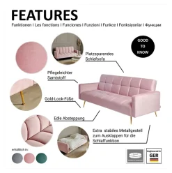 Jahnke Schlafsofa »CHILLAX POSH« mit Schlaffunktion, edler Samtstoff & Füße im Gold-Look, Breite 213 cm