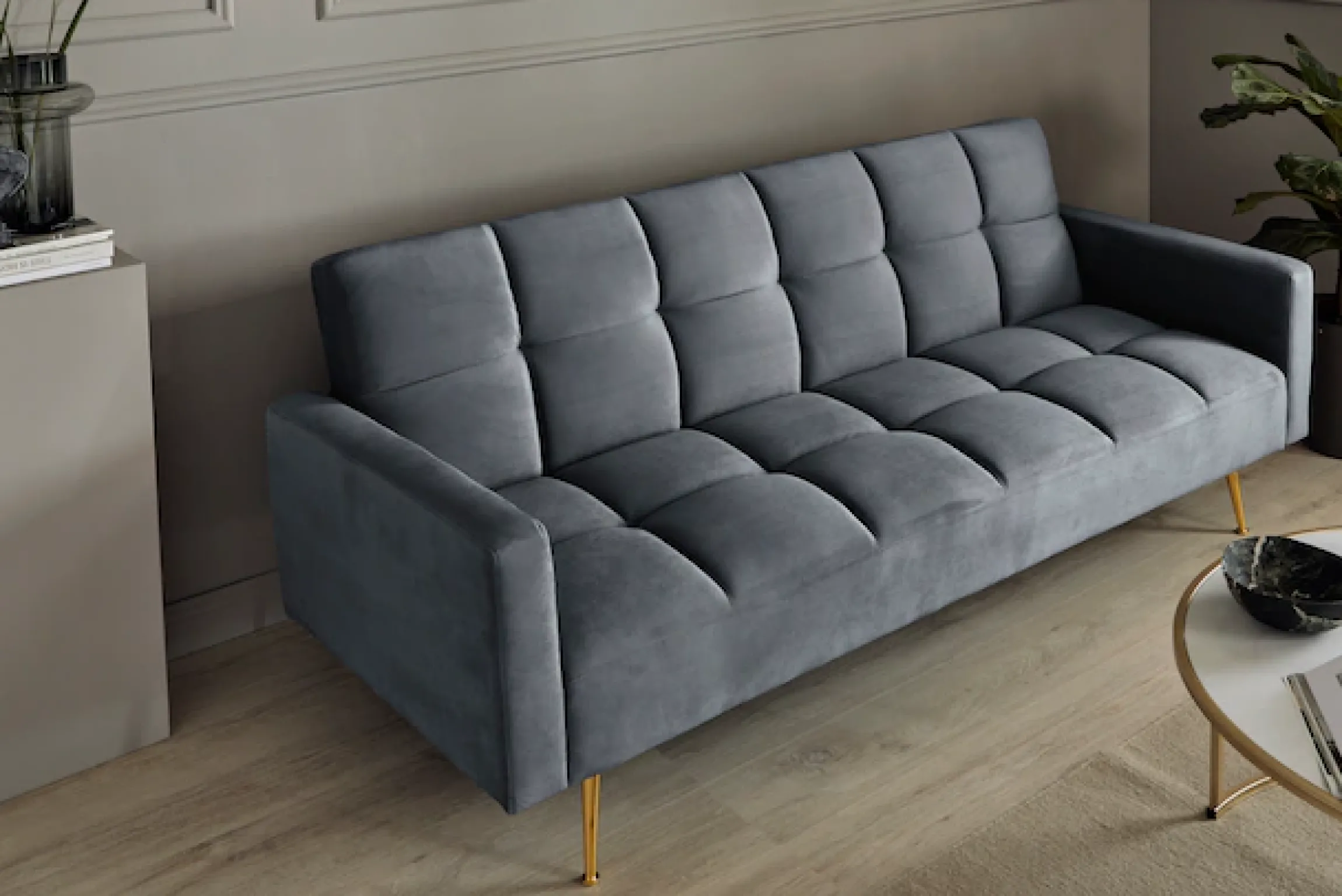 Jahnke Schlafsofa »CHILLAX POSH« mit Schlaffunktion, edler Samtstoff & Füße im Gold-Look, Breite 213 cm