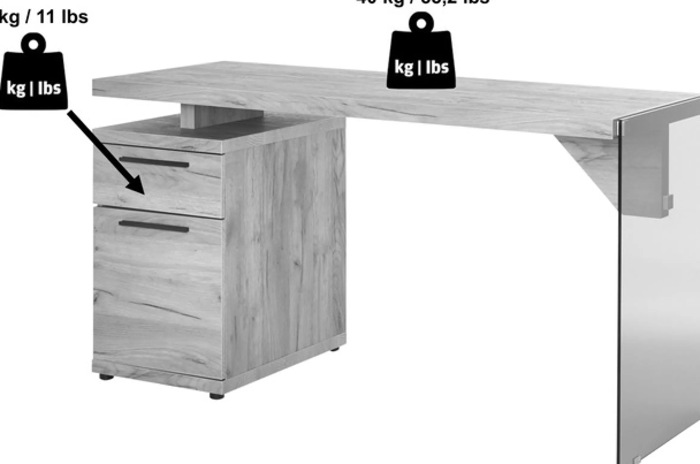 Jahnke Schreibtisch »LUX C 140« wechselseitig montierbar, Seitenteil aus ESG Sicherheitsglas