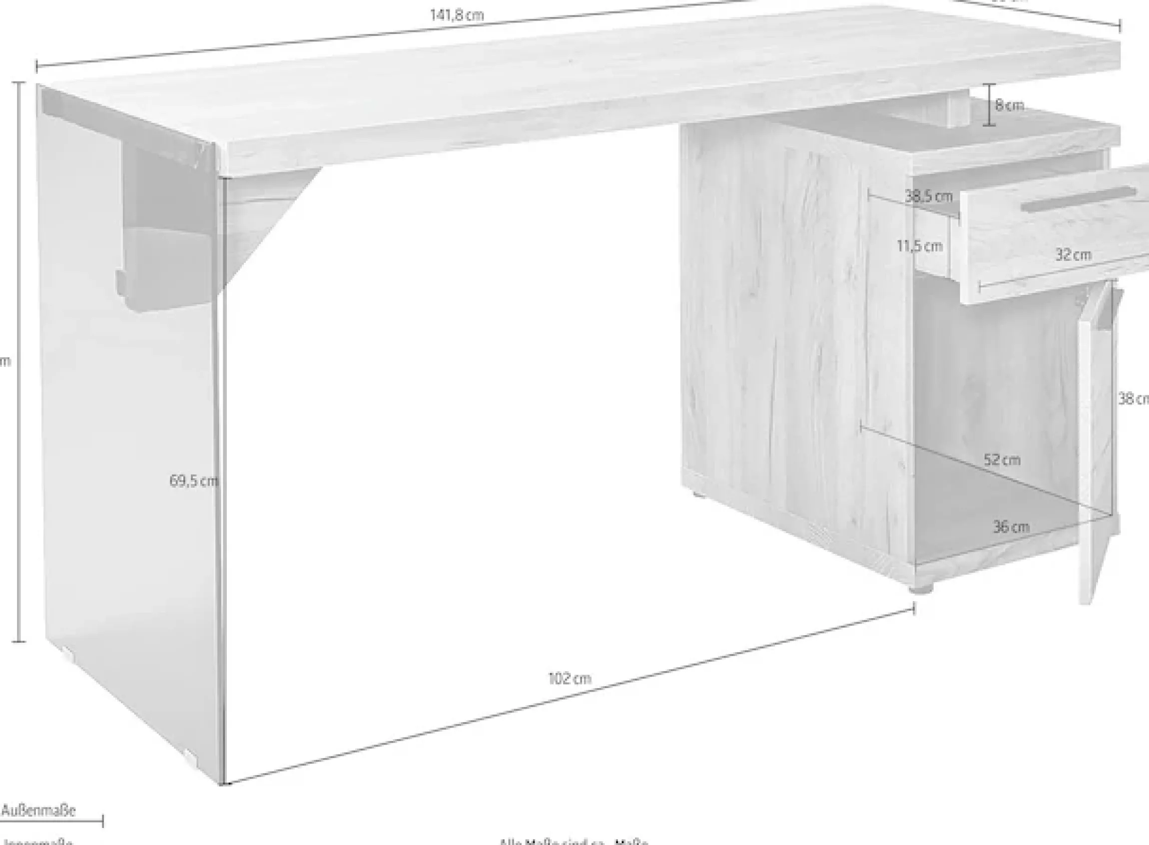 Jahnke Schreibtisch »LUX C 140« wechselseitig montierbar, Seitenteil aus ESG Sicherheitsglas