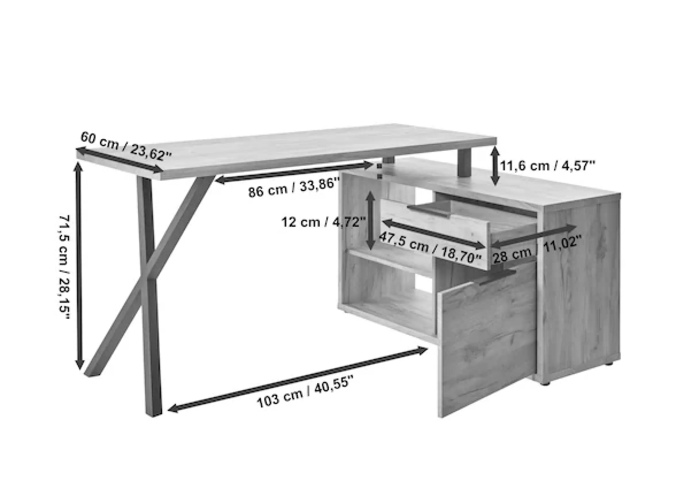 Jahnke Schreibtisch »X-TRA C 145 E« 1 Stk. tlg. Eckschreibtisch, wechselseitig montierbar, X-Gestell