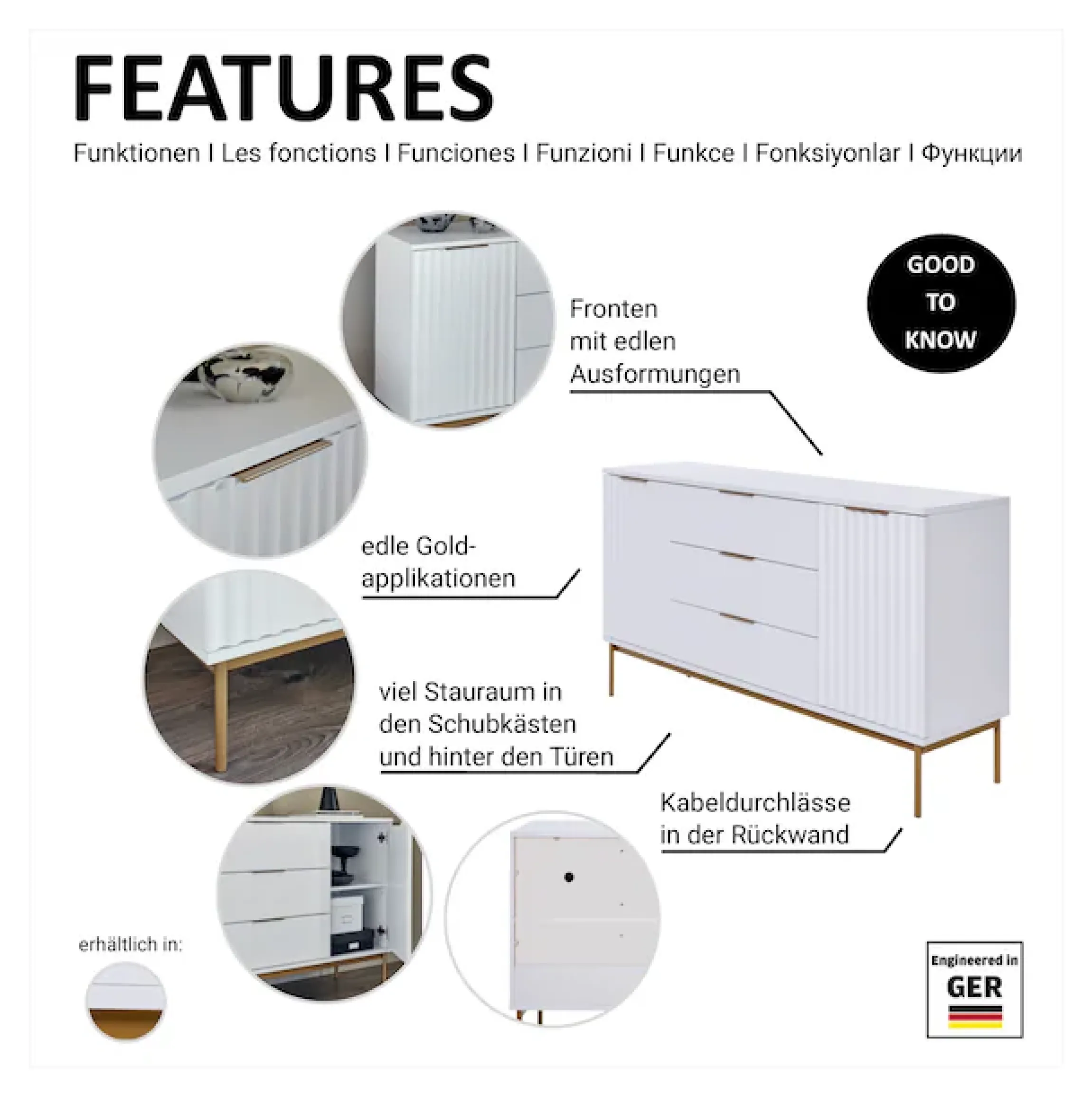 Jahnke Sideboard »CARVE SB 150« 1 Stk. tlg. Sideboard, raffiniertes Design, edler Gold-Look, Breite 150 cm