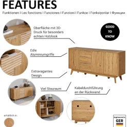 Jahnke Sideboard »WAVE SB 170« 1 Stk. tlg. Sideboard, 3 Schubladen + 3 Türen, Wellendesign, Breite 169,5 cm