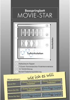 Jockenhöfer Gruppe Boxspringbett »MOVIESTAR, mit Taschenfederkernmatratze H3-H4, inkl. LED-Beleuchtung« wahlweise Strukturstoff-Bezug oder Microfaser-Bezug, 180x200cm