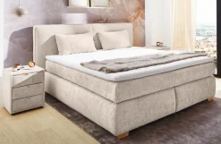 Jockenhöfer Gruppe Boxspringbett »Valentina in der Breite 180cm, beige, extra dickes Kopfteil mit Keder« 7-Zonen-TTFK-Matratzen, Visco-Topper, verschiedene Härtegrade wählbar