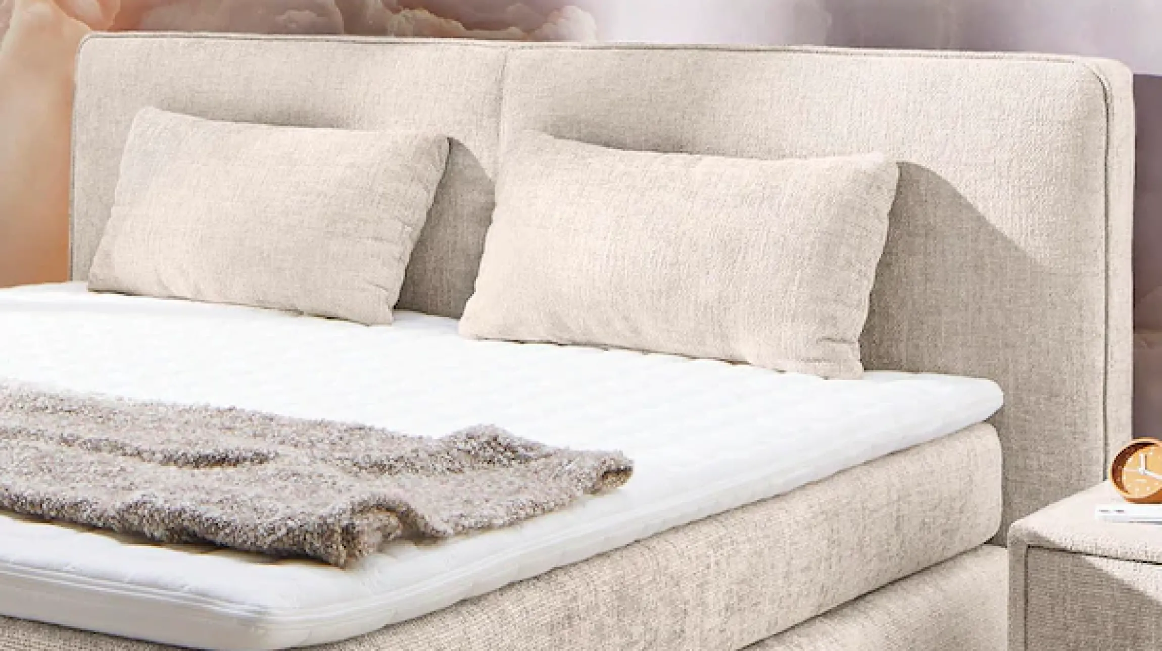 Jockenhöfer Gruppe Boxspringbett »Valentina in der Breite 180cm, beige, extra dickes Kopfteil mit Keder« 7-Zonen-TTFK-Matratzen, Visco-Topper, verschiedene Härtegrade wählbar