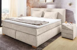 Jockenhöfer Gruppe Boxspringbett »Valentina in der Breite 180cm, beige, extra dickes Kopfteil mit Keder« 7-Zonen-TTFK-Matratzen, Visco-Topper, verschiedene Härtegrade wählbar