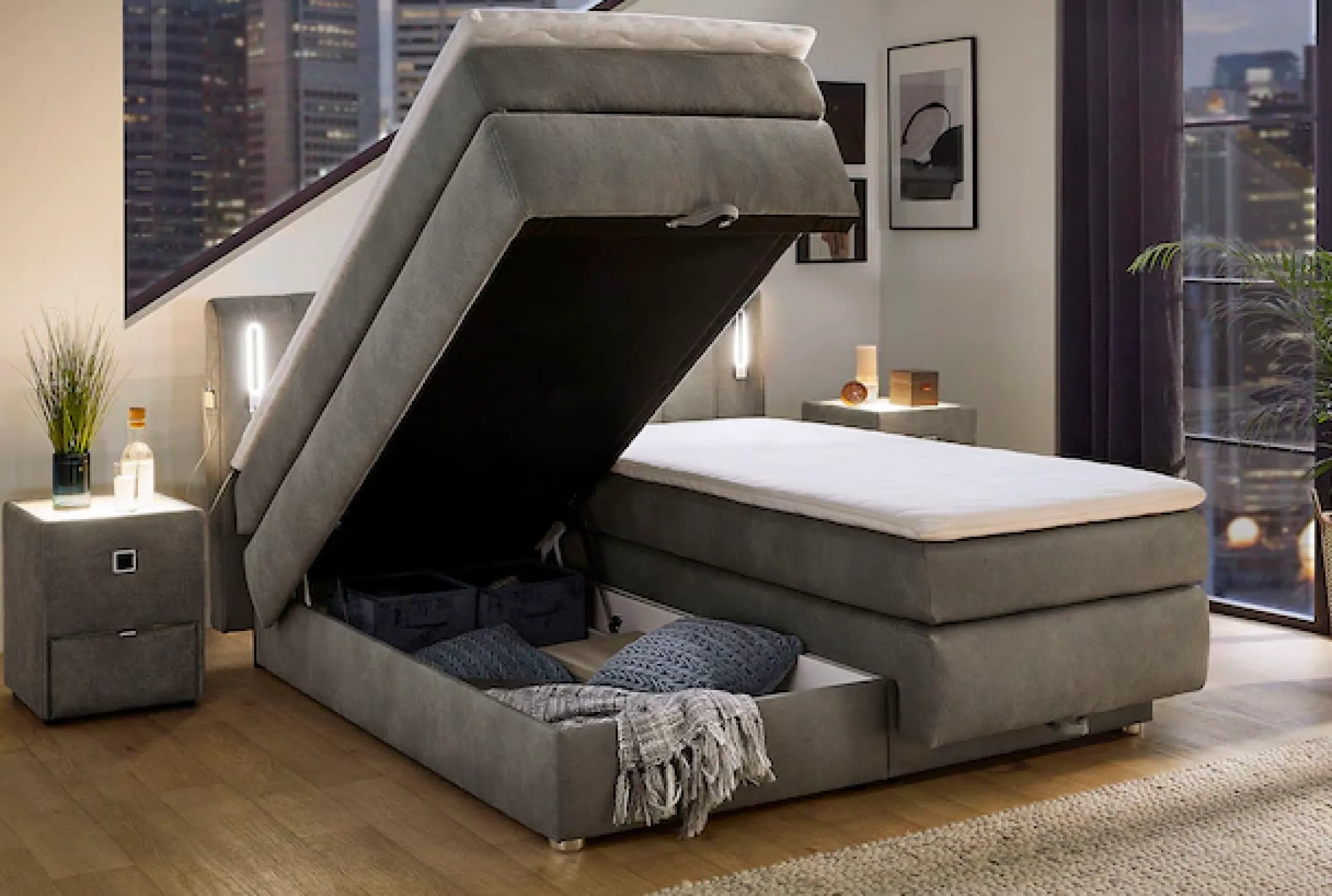 Jockenhöfer Gruppe Boxspringbett »Kati erhältlich in der Größe 180x200cm« mit Topper, Bettkasten und höhenvariablen Kopfteil (96 cm - 108 cm)