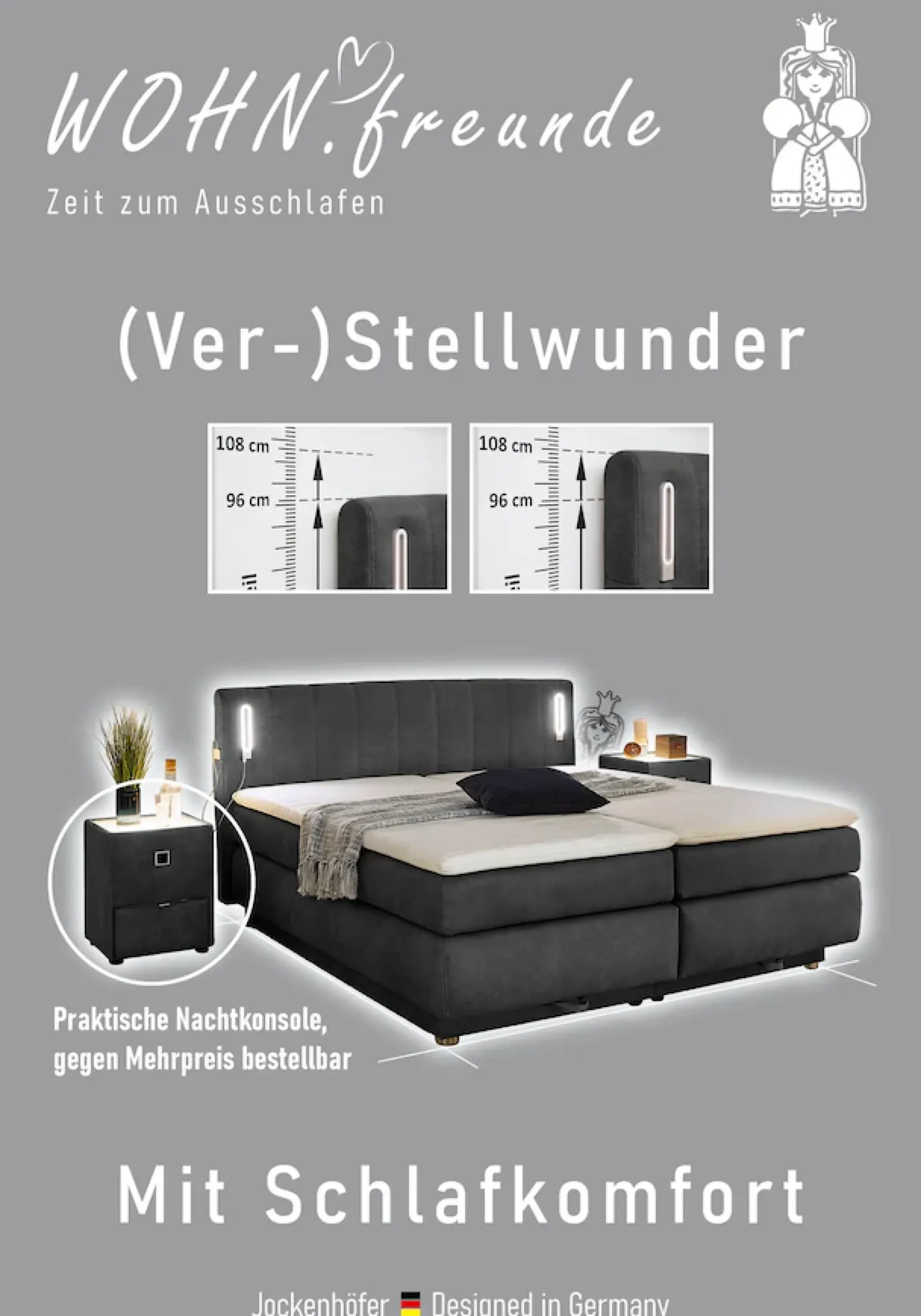 Jockenhöfer Gruppe Boxspringbett »Kati erhältlich in der Größe 180x200cm« mit Topper, Bettkasten und höhenvariablen Kopfteil (96 cm - 108 cm)