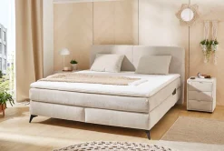 Jockenhöfer Gruppe Boxspringbett »KIRA, mit Taschenfederkernmatratze H3-H4 und Kaltschaum-Topper« inkl. LED-Beleuchtung & USB-Ladeports, Chenille Stoff, 160/180x200cm
