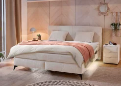 Jockenhöfer Gruppe Boxspringbett »KIRA, mit Taschenfederkernmatratze H3-H4 und Kaltschaum-Topper« inkl. LED-Beleuchtung & USB-Ladeports, Chenille Stoff, 160/180x200cm