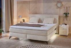 Jockenhöfer Gruppe Boxspringbett »KIRA, mit Taschenfederkernmatratze H3-H4 und Kaltschaum-Topper« inkl. LED-Beleuchtung & USB-Ladeports, Chenille Stoff, 160/180x200cm