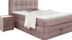 Jockenhöfer Gruppe Boxspringbett »AMY mit Bettkasten, inkl. Bonnell- oder Taschenfederkernmatratze H2-H4« mit 6 cm Kaltschaum-Topper, Samt-Bezug, 120x200 und 140x200 cm