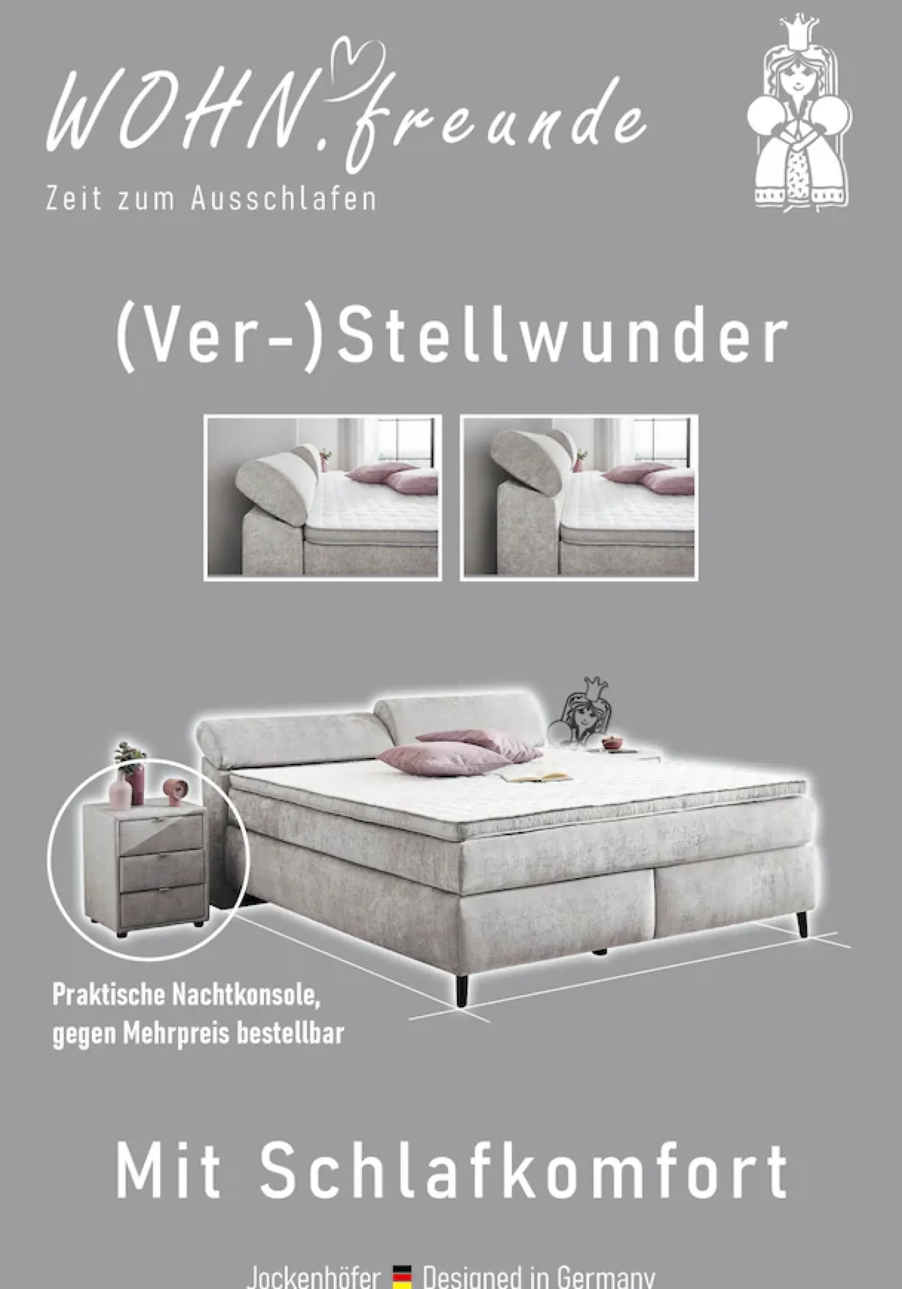 Jockenhöfer Gruppe Boxspringbett »Diva, inkl. 7-Zonen-TTFK-Matratze« Kopfteil höhenverstellbar, KS-Topper