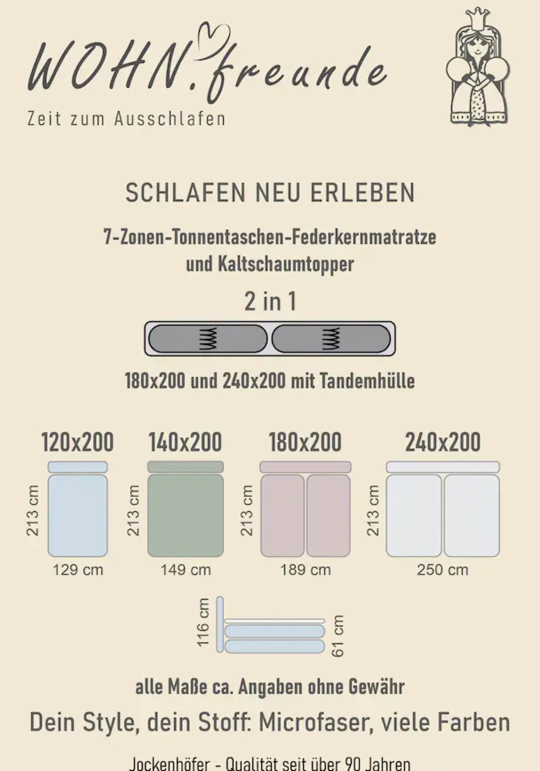 Jockenhöfer Gruppe Boxspringbett »FAMILY, Familienbett mit Taschenfederkernmatratze H3« mit Kaltschaum-Topper, hochwertiger Microfaser-Bezug, 240x200 cm