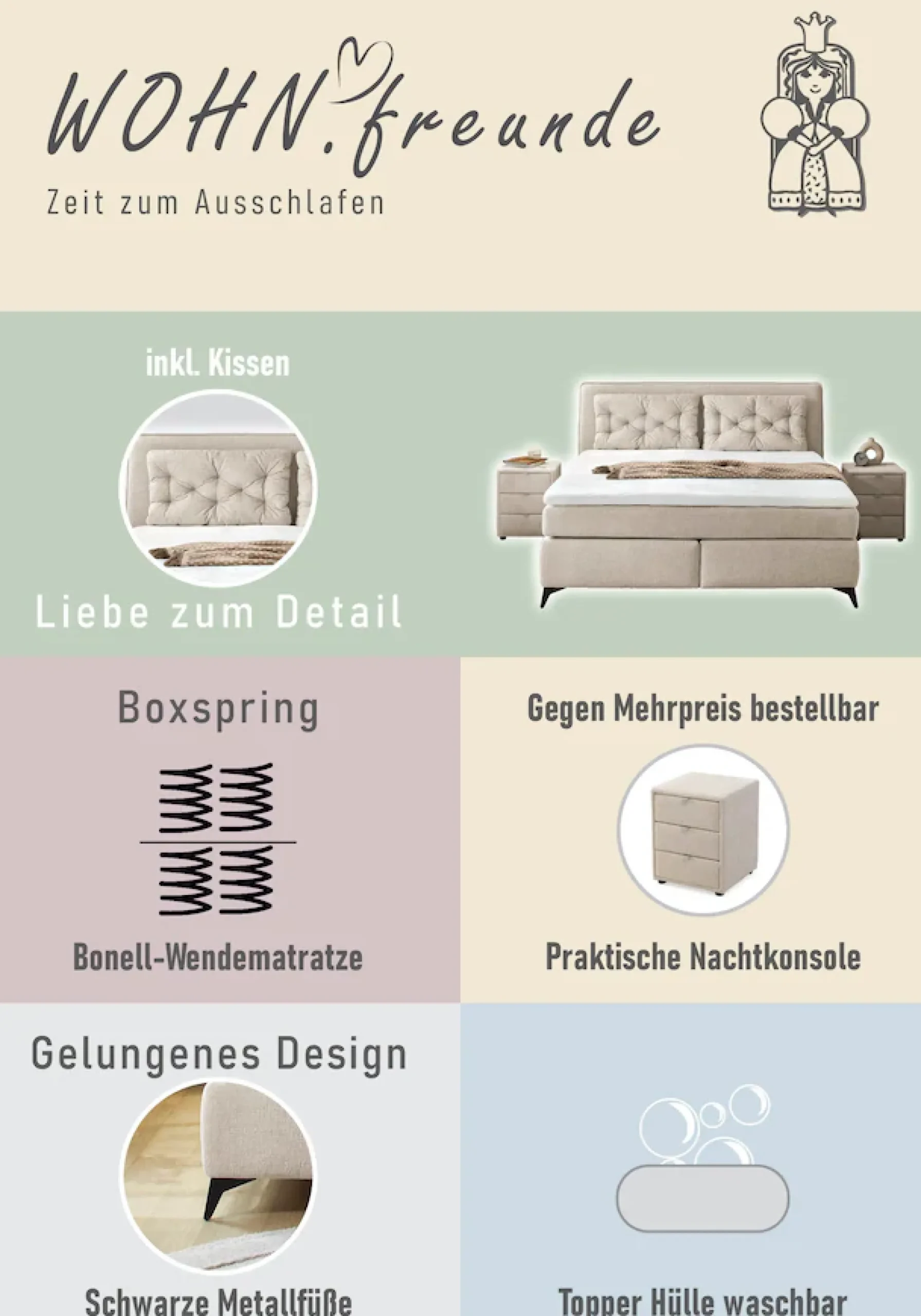 Jockenhöfer Gruppe Boxspringbett »Chalet, inklusive Kissen« Wende-Bonell-Federkern-Matratze (H2/H3), PU-Schaum Topper