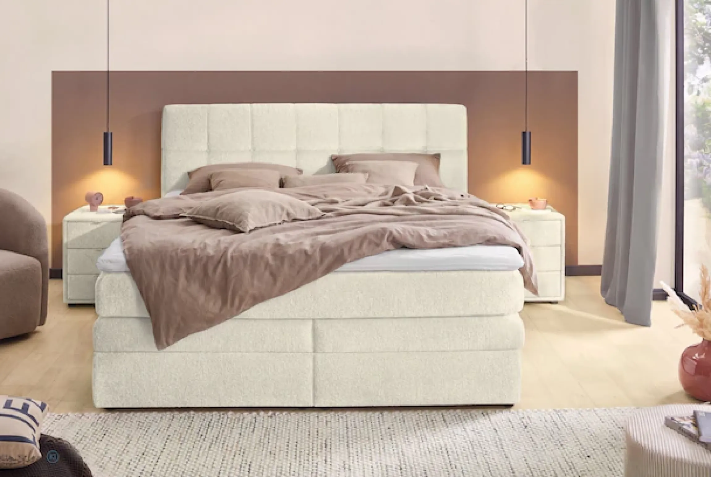 Jockenhöfer Gruppe Boxspringbett »AMY mit Bettkasten, inkl. Taschenfederkernmatratze Härtegrad H3-H4« mit 6 cm Kaltschaum-Topper, Chenille-Bezug, 180x200 und 200x200 cm