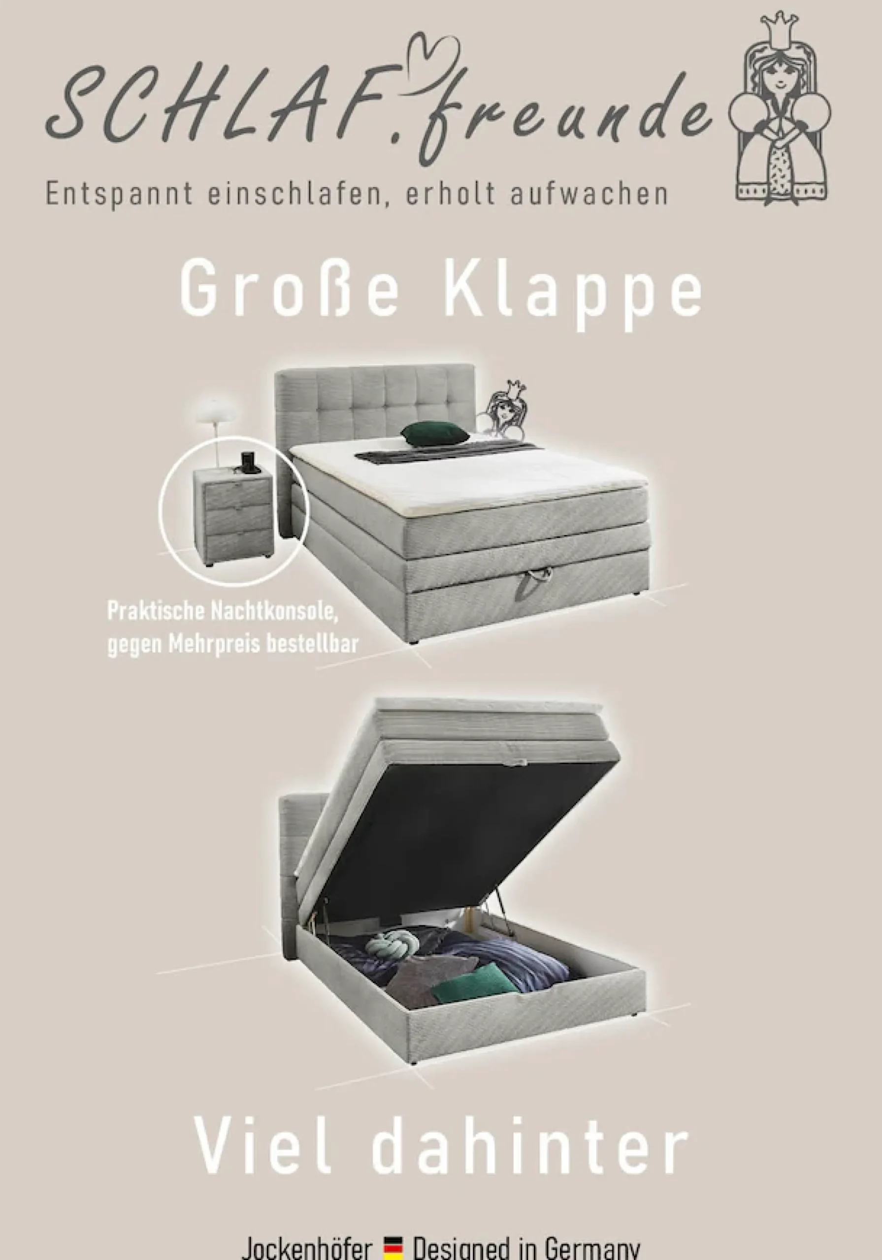 Jockenhöfer Gruppe Boxspringbett »AMY mit Bettkasten, inkl. Taschenfederkernmatratze Härtegrad H3-H4« mit 6 cm Kaltschaum-Topper, Chenille-Bezug, 180x200 und 200x200 cm