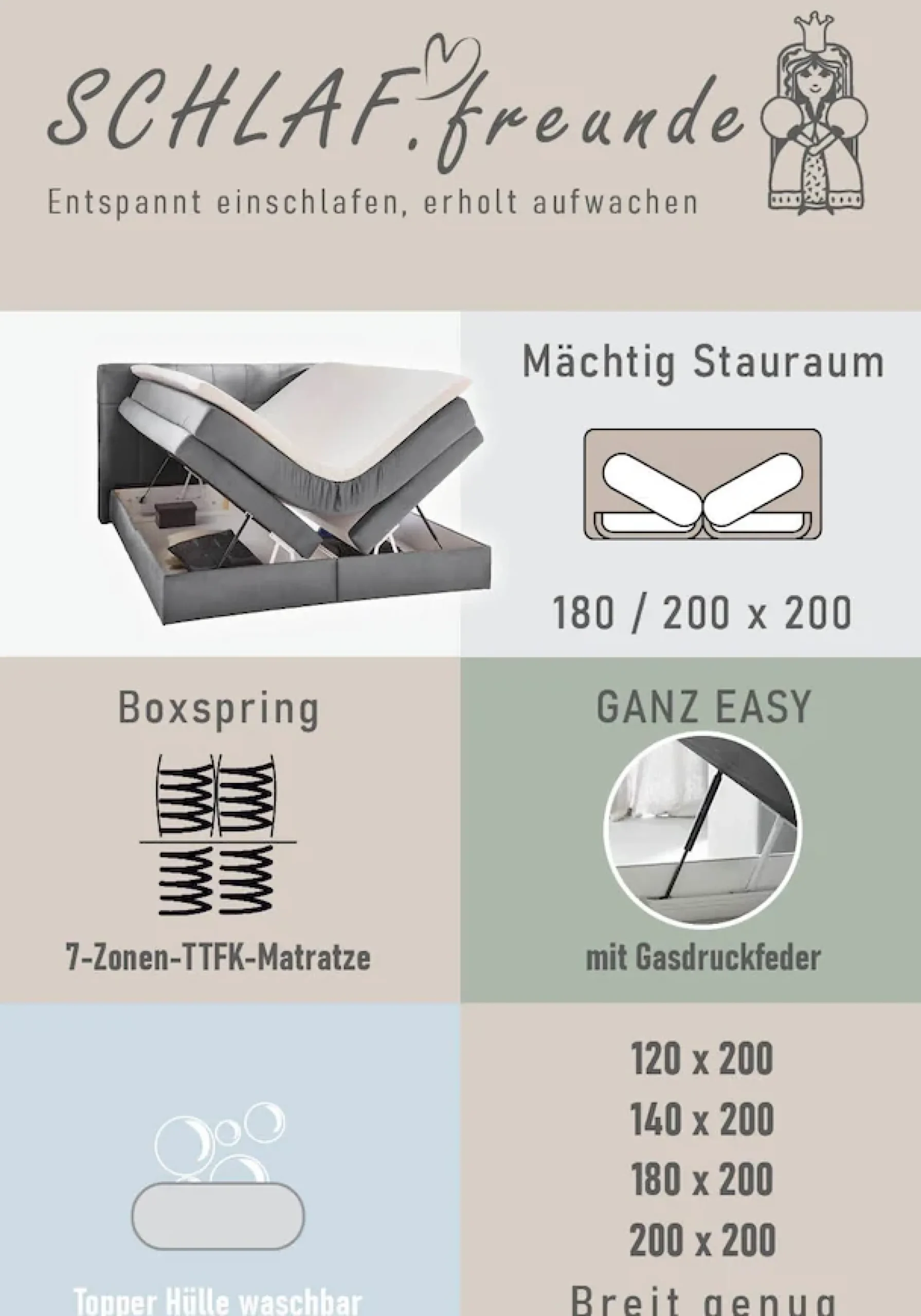 Jockenhöfer Gruppe Boxspringbett »AMY mit Bettkasten, inkl. Taschenfederkernmatratze Härtegrad H3-H4« mit 6 cm Kaltschaum-Topper, Chenille-Bezug, 180x200 und 200x200 cm