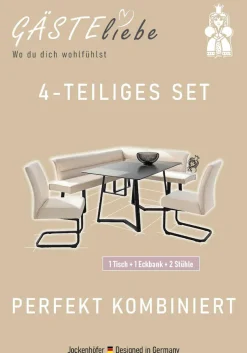 Jockenhöfer Gruppe Eckbankgruppe »Tisch, Bank und 2 Stühle, Taschenfederkern« Set, 4 tlg. Tisch (140x90cm) schwarz, Bank und Stühle anthrazit oder beige