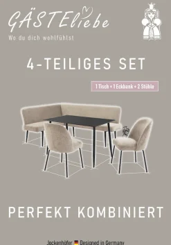 Jockenhöfer Gruppe Eckbankgruppe »Melvin (Set, 4-tlg. Tisch, Bank und 2 Stühle), Taschenfederkern« Set,Tisch (120x75cm) schwarz, Bank und Stühle anthrazit oder beige