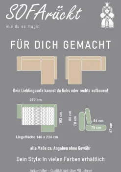 Jockenhöfer Gruppe Ecksofa »Amalfi, L-Form, B: 270 cm, Liegefl. 146x224 cm, Dauerschlafsofa« Tonnentaschen-Federkern, Topper, Bettkasten & Kissen