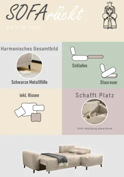Jockenhöfer Gruppe Ecksofa »Beverly L-Form, B: 251 cm« mit Schlaffunktion, Bettkasten & Zierkissen