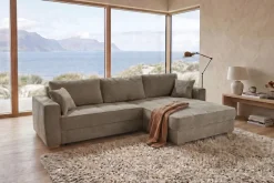 Jockenhöfer Gruppe Ecksofa »Bologna, L-Form, Breite: 298 cm, Cord-Bezug, beidseitig montierbar« mit Schlaffunktion, Bettkasten & Zierkissen, XXL-Ottomane