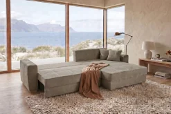 Jockenhöfer Gruppe Ecksofa »Bologna, L-Form, Breite: 298 cm, Cord-Bezug, beidseitig montierbar« mit Schlaffunktion, Bettkasten & Zierkissen, XXL-Ottomane