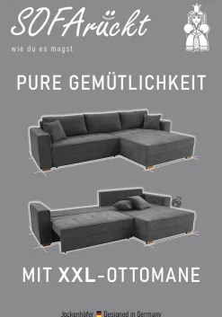 Jockenhöfer Gruppe Ecksofa »Bologna, L-Form, Breite: 298 cm, Cord-Bezug, beidseitig montierbar« mit Schlaffunktion, Bettkasten & Zierkissen, XXL-Ottomane