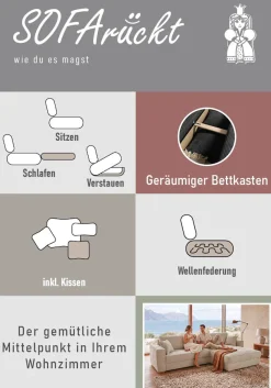 Jockenhöfer Gruppe Ecksofa »Bologna, L-Form, Breite: 298 cm, Cord-Bezug, beidseitig montierbar« mit Schlaffunktion, Bettkasten & Zierkissen, XXL-Ottomane