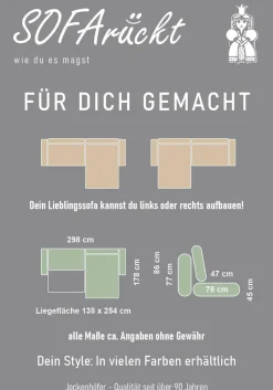 Jockenhöfer Gruppe Ecksofa »Bologna, L-Form, Breite: 298 cm, Cord-Bezug, beidseitig montierbar« mit Schlaffunktion, Bettkasten & Zierkissen, XXL-Ottomane