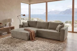 Jockenhöfer Gruppe Ecksofa »Bologna, L-Form, Breite: 298 cm, Cord-Bezug, beidseitig montierbar« mit Schlaffunktion, Bettkasten & Zierkissen, XXL-Ottomane