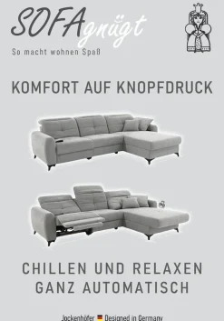 Jockenhöfer Gruppe Ecksofa »Chillout L-Form, B: 288 cm, elektr. Relaxfunktion im Sitz und Ottomane« 140kg Belastbarkeit je Sitz, Kopfteilverstellung & Zierkissen