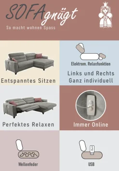 Jockenhöfer Gruppe Ecksofa »Double One L-Form, B: 288 cm, 2x120 cm breite, elektr. Relaxfunktionen« Kopfteilverstellung, USB-Anschluss & Zierkissen