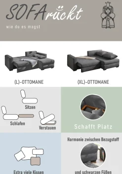 Jockenhöfer Gruppe Ecksofa »Elmau, Größe Ottomane: L,B:235cm« mit Schlaffunktion, Bettkasten & 2 Zierkissen