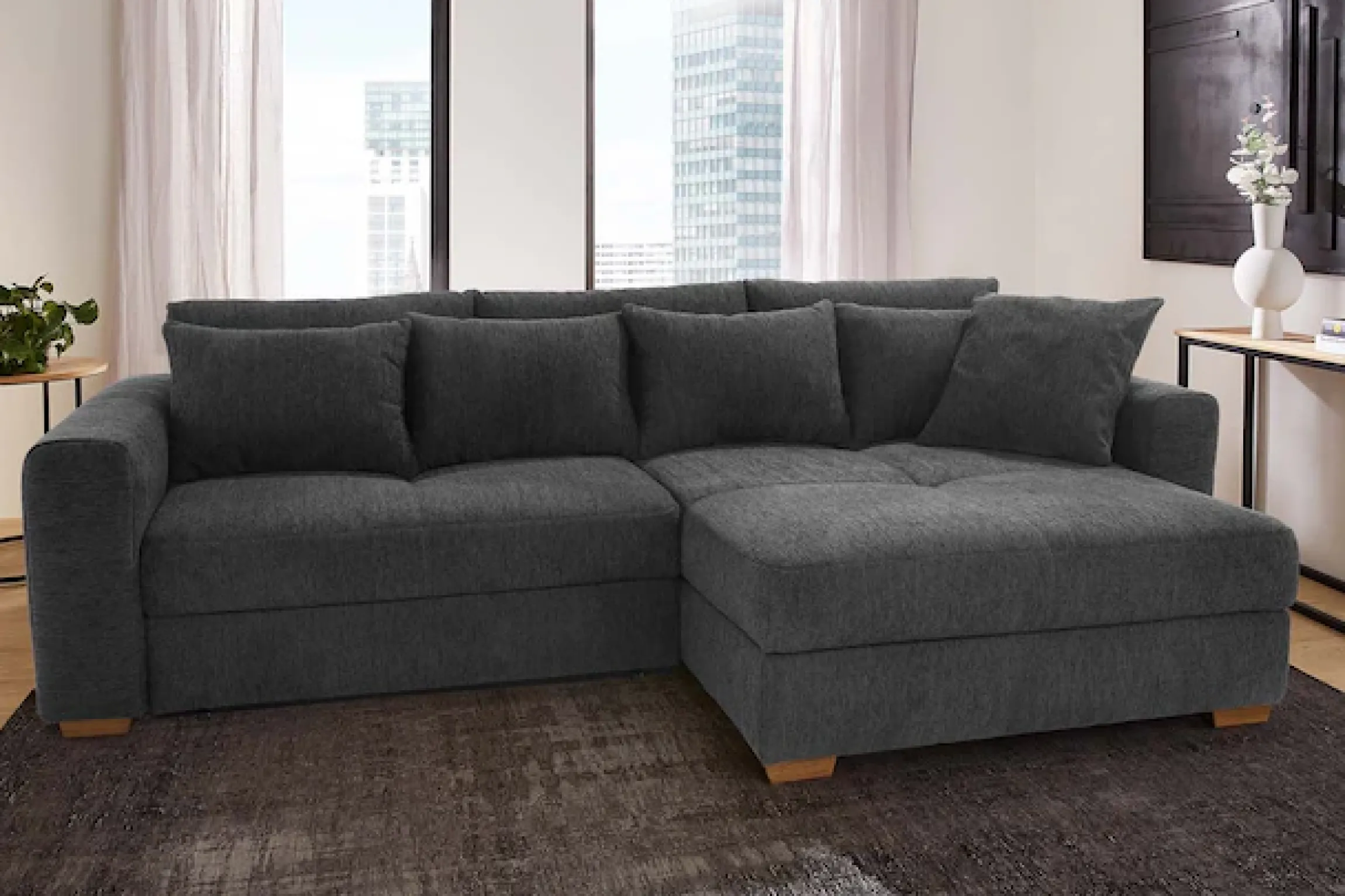 Jockenhöfer Gruppe Ecksofa »Kampen L-Form, B: 288 cm, Liegefl. 153x245 cm« mit Schlaffunktion, Bettkasten & Zierkissen, Federkern