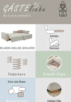 Jockenhöfer Gruppe Ecksofa »Kampen L-Form, B: 288 cm, Liegefl. 153x245 cm« mit Schlaffunktion, Bettkasten & Zierkissen, Federkern