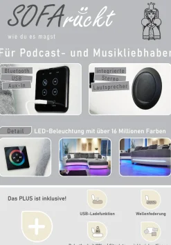 Jockenhöfer Gruppe Ecksofa »Laredo L-Form, B: 322 cm, Heimkino für die ganze Familie« mit RGB-LED-Beleuchtung, Soundsystem & Zierkissen