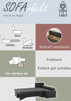 Jockenhöfer Gruppe Ecksofa »L-Form, B: 191 cm,« Platzsparendes Schlafsofa & Eckcouch mit Bettkasten & Schlaffunktion