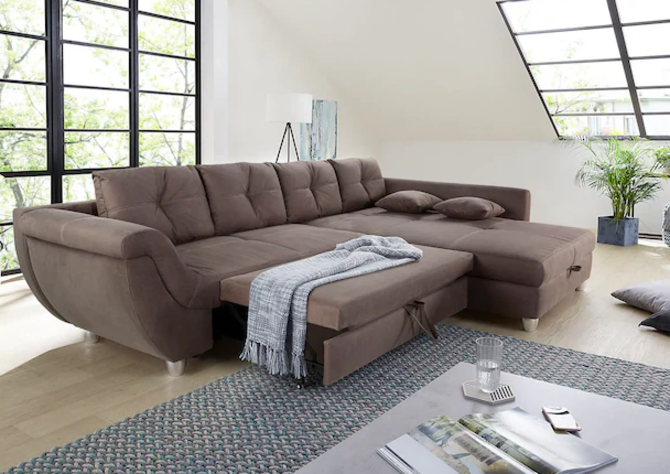 Jockenhöfer Gruppe Ecksofa »Maranello L-Form, B: 330 cm« mit Schlaffunktion, Bettkasten & Zierkissen