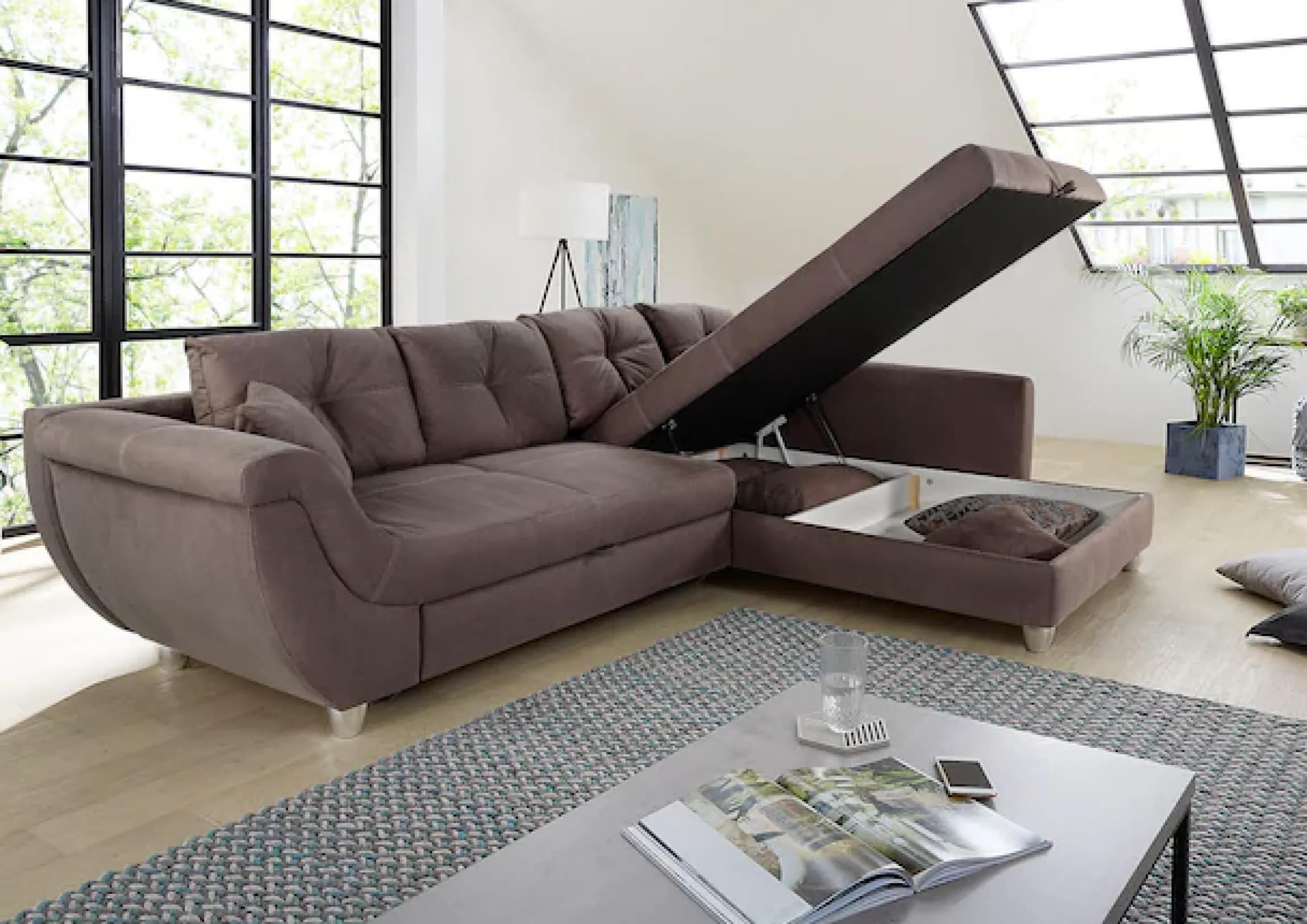 Jockenhöfer Gruppe Ecksofa »Maranello L-Form, B: 330 cm« mit Schlaffunktion, Bettkasten & Zierkissen