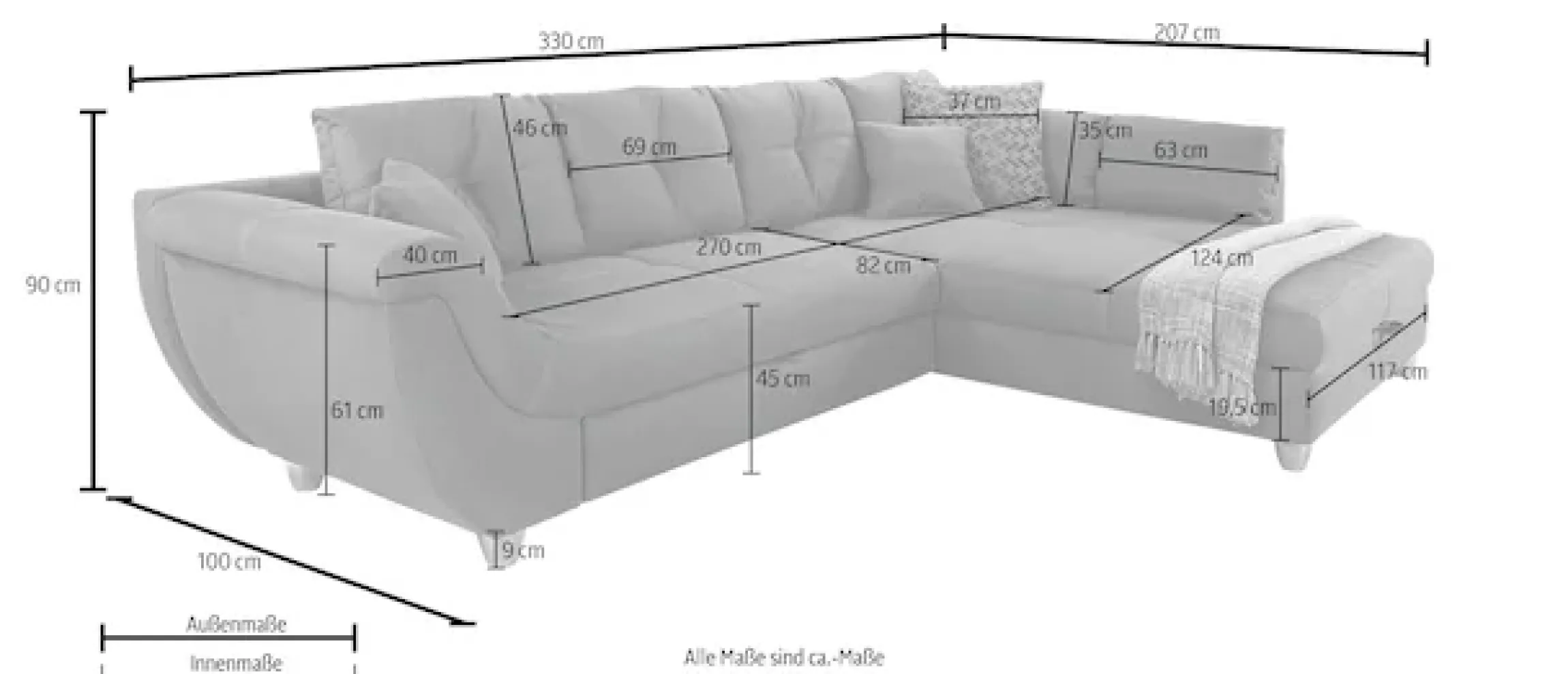 Jockenhöfer Gruppe Ecksofa »Maranello L-Form, B: 330 cm« mit Schlaffunktion, Bettkasten & Zierkissen