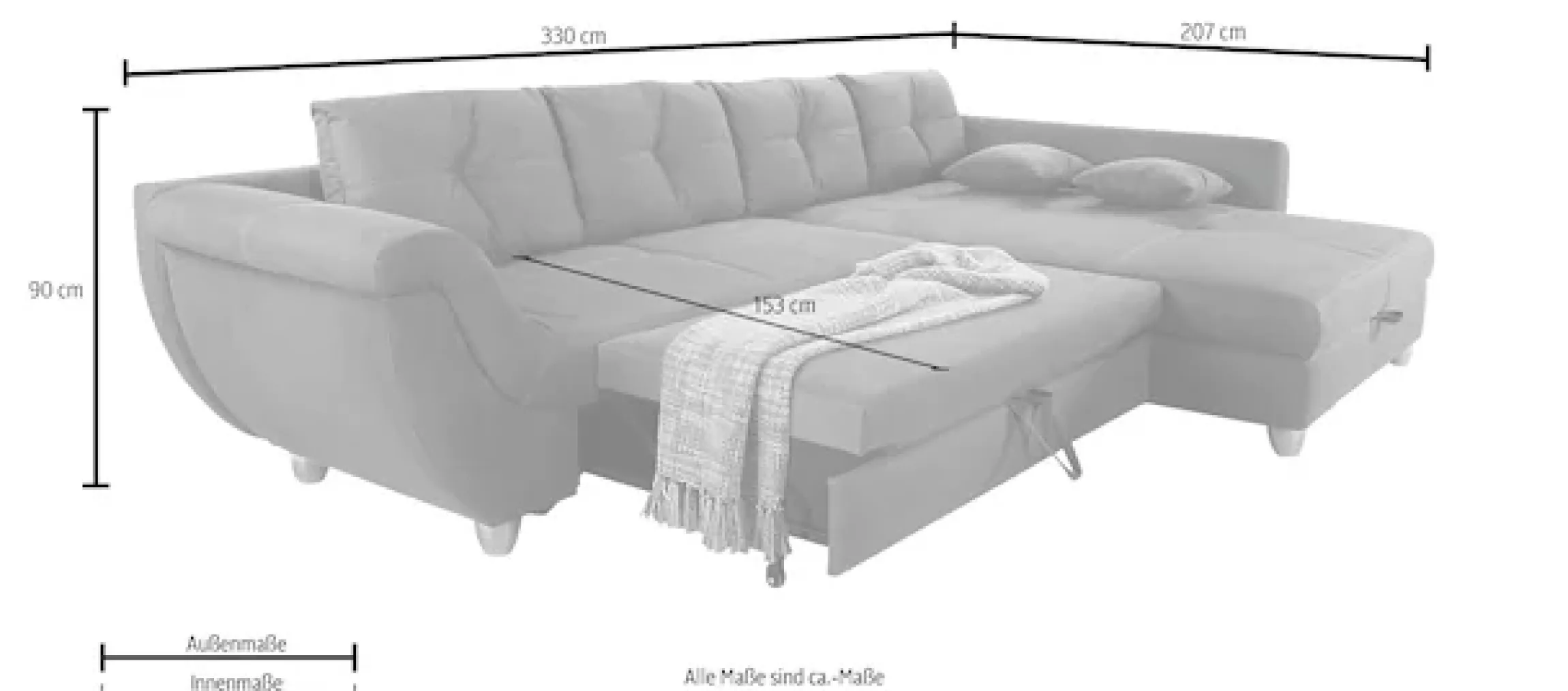 Jockenhöfer Gruppe Ecksofa »Maranello L-Form, B: 330 cm« mit Schlaffunktion, Bettkasten & Zierkissen