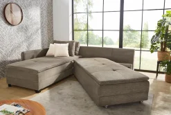 Jockenhöfer Gruppe Ecksofa »Madrid L-Form, B: 306 cm, Liegefl. 180x200 cm, Dauerschläfer« mit Bettfuntkion, Bettkasten, Topper & Regal, Boxspringbettaufbau
