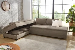 Jockenhöfer Gruppe Ecksofa »Madrid L-Form, B: 306 cm, Liegefl. 180x200 cm, Dauerschläfer« mit Bettfuntkion, Bettkasten, Topper & Regal, Boxspringbettaufbau