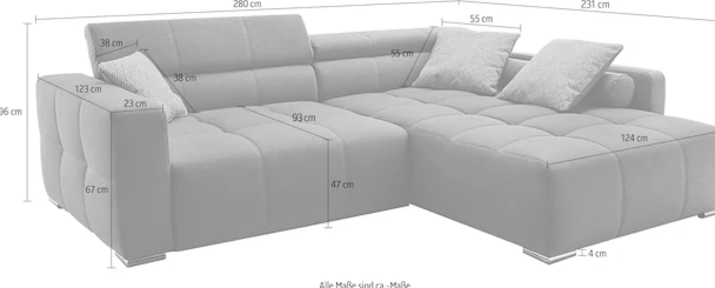 Jockenhöfer Gruppe Ecksofa »Salerno L-Form, B: 280 cm« im Big-Sofa-Style, mit Kopfteilverstellung & Zierkissen
