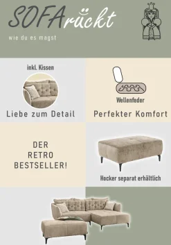 Jockenhöfer Gruppe Ecksofa »Salo L-Form, B: 251 cm« im Retrolook mit Wellenfederung, mit Zierkissen