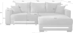 Jockenhöfer Gruppe Ecksofa »Spotlight XL L-Form, B: 261 cm« mit Schlaffunktion, Bettkasten, Licht & 2 Zierkissen